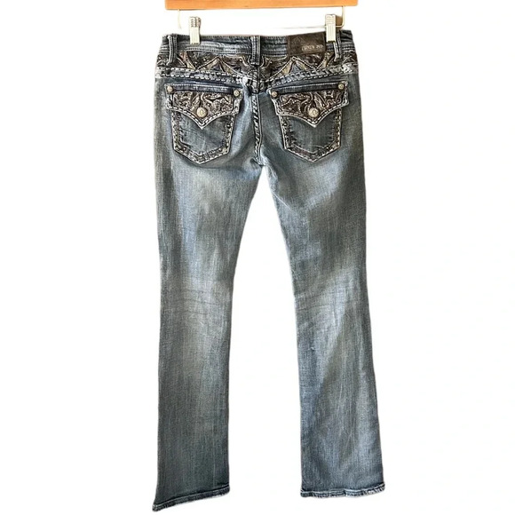 Grace in LA 27 Distressed Bootcut Jeans with Embellished Back Pockets Light Wash - Picture 6 of 12